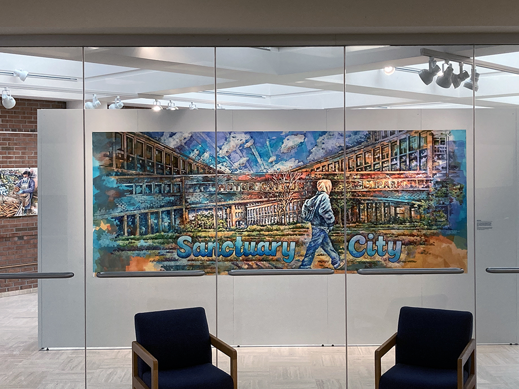 installation from lobby- main wall